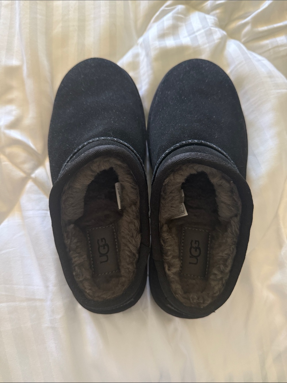 UGG Black Plush-Lined Slide Slippers